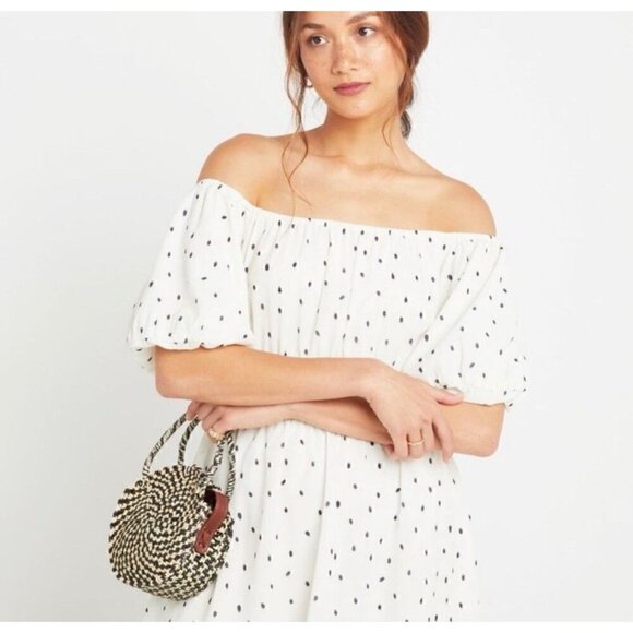 Anthropologie OPT Milkmaid Cream Black Polka Dot Dress Womens Small - Picture 5 of 13